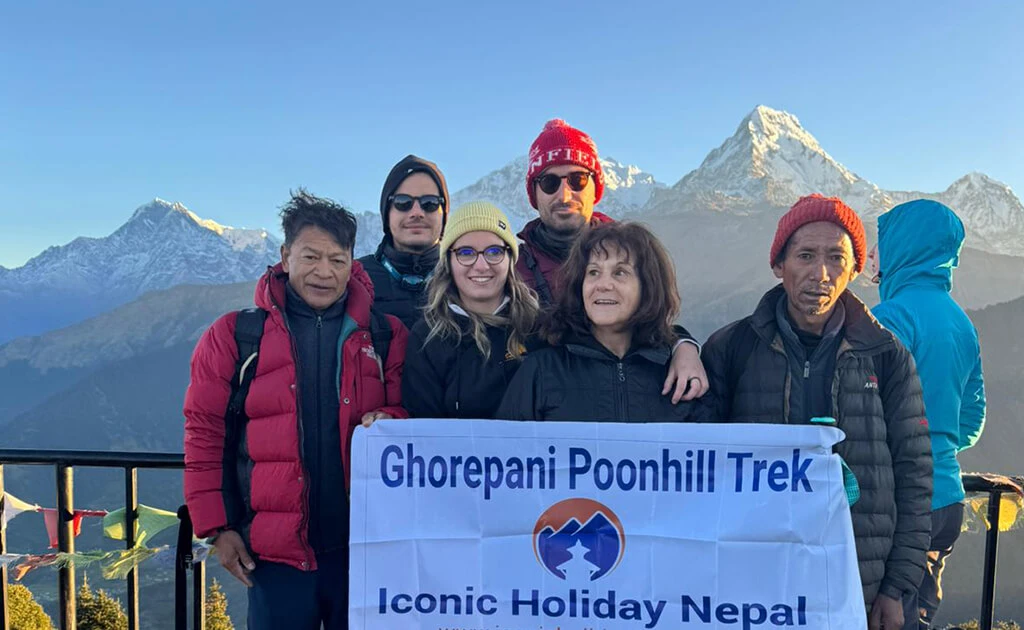 Iconic Holiday Nepal” banner with Himalayan peaks in the background.