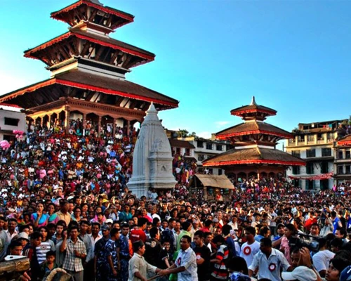 People Gather During Indrajatra Ceremony